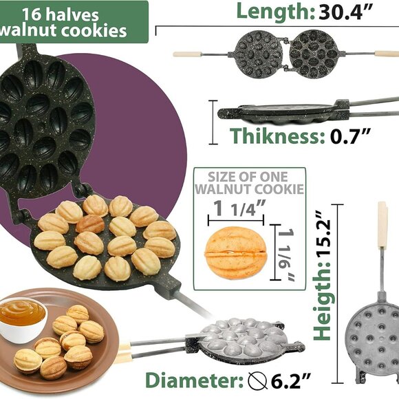 Walnut Cookie Mold Maker 16 Non-Stick Granite - Oreshki Mold Maker - Walnut Cook - Picture 2 of 8